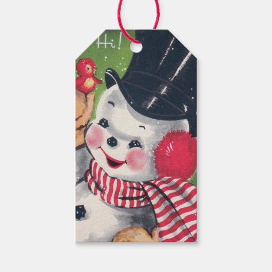 Étiquettes-cadeau Retro Christmas Holiday snowman party ajouter un n (Devant)