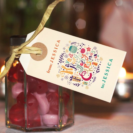 Étiquettes-cadeau Retro coloré Holly Jolly Noël