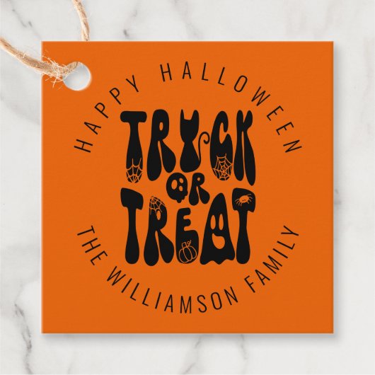 Étiquettes Cadeau Retro Cute Trick ou traiter Halloween Ghost | Noir (Devant)