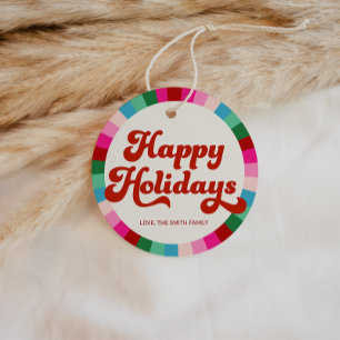 Étiquettes Cadeau Retro Festif Arc-en-ciel rose cadeau de Noël