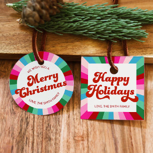 Étiquettes Cadeau Retro Font Bright Stripes Festif Gite Cadeau