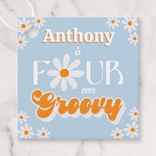 Étiquettes Cadeau Retro Four Ever Super Boys 4e anniversaire (Devant)