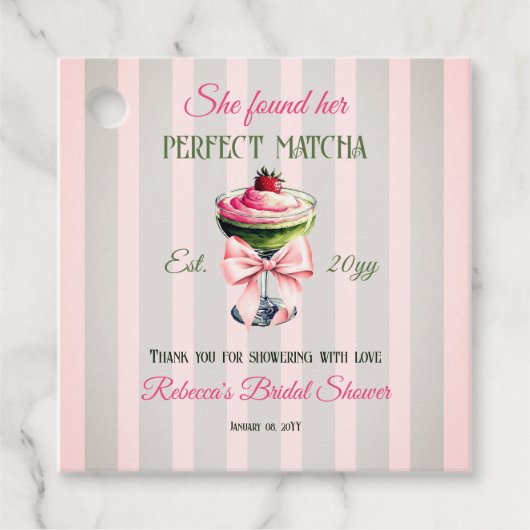 Étiquettes Cadeau Rétro Fraise Parfait Matcha Rose Ruban Mariage (Devant)