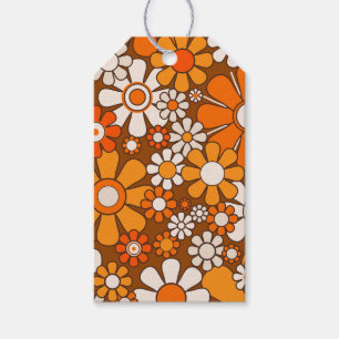 Étiquettes-cadeau Retro Garden Floral 60s les années 70 Motif Brown 