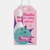 Étiquettes-cadeau Retro Girls Parties scintillant Bowling Tenpin Par (Devant)