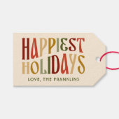 Étiquettes-cadeau Retro Happiest Holidays Typographie Noël (Devant (Horizontal))
