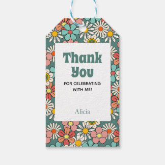 Étiquettes-cadeau Retro Hippie Super Fleur Bonjour Cinquante Anniver