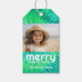 Étiquettes-cadeau Retro Joyeux Noël Cravate-Dye Photo Turquoise les (Devant)
