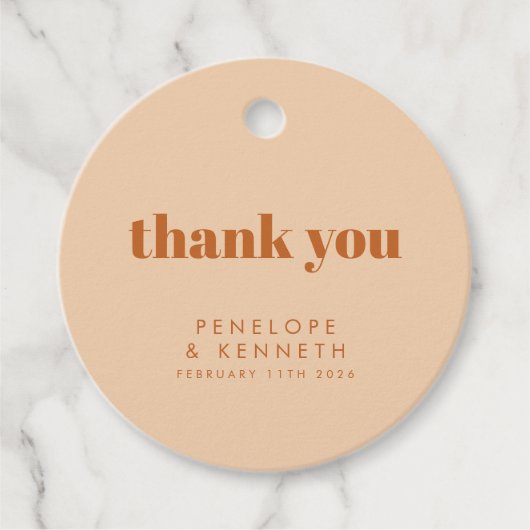 Étiquettes Cadeau Retro les années 70 Design Brown Mariage Merci per (Devant)