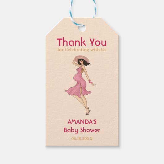 Étiquettes-cadeau Retro Maman Brunette Baby shower (Devant)