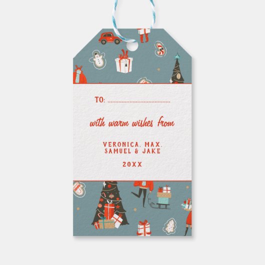 Étiquettes-cadeau Retro Mi-Siècle moderne Noël vacances (Dos)