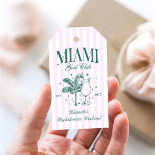 Étiquettes-cadeau Retro Modern Pink & Green Miami Bachelorette Party