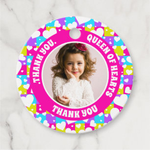 Étiquettes Cadeau Retro Neon Reine des Coeurs Photo Anniversaire