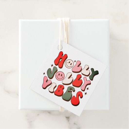 Étiquettes Cadeau Retro Noël Holly Jolly Vibes Vacances tendance (En situation)