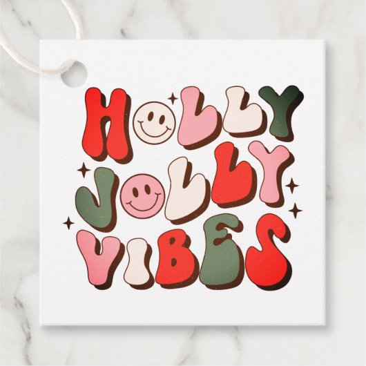 Étiquettes Cadeau Retro Noël Holly Jolly Vibes Vacances tendance (Devant)