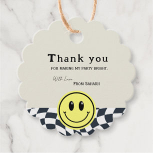 Étiquettes Cadeau Retro noir et blanc à damiers bébé douche Thankyou