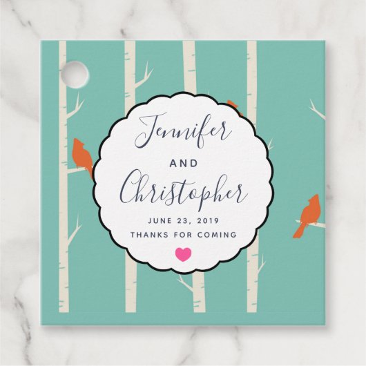 Étiquettes Cadeau Rétro Orange Birch Trees Mariages Merci (Devant)