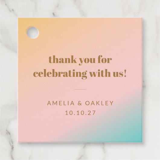 Étiquettes Cadeau Retro Pastel Gradient Mariage unique personnalisé  (Devant)