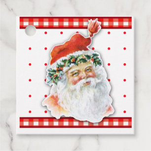 Étiquettes Cadeau Retro Père Noël sur les points rouges et les étiqu
