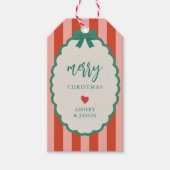Étiquettes-cadeau Rétro rayé Joyeux Noël rose, rouge et vert (Devant)
