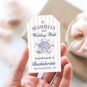 Étiquettes-cadeau Rétro Rose Coquillages & Cloches de Mariage Enterr