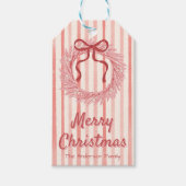 Étiquettes-cadeau Rétro rouge rose Draw Bow Wreath Noël (Devant)