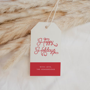 Étiquettes-cadeau Retro vintage Red Happy Holidays