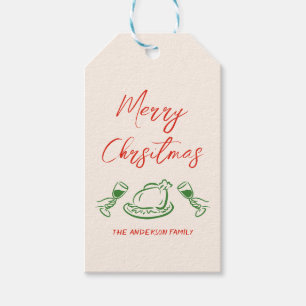 Étiquettes-cadeau Retro Vintage Rouge Vert main tiré Joyeux Noël