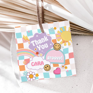 Étiquettes Cadeau Retro Young Wild et trois Carré de fête d'annivers