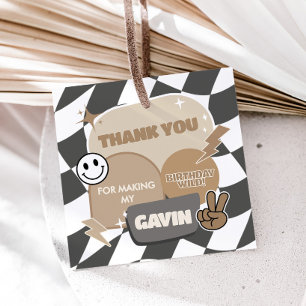 Étiquettes Cadeau Retro Young Wild et trois Carré de fête d'annivers