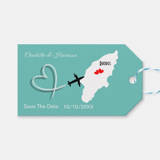 Étiquettes-cadeau Rhodes Destination Wedding Enregistrer La Date Cad (Devant (Horizontal))