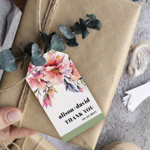 Étiquettes-cadeau Rhododendron branche et fleurs typographie mariage