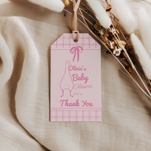 Étiquettes-cadeau Ribbon pour bébé fille de l'oie rose à la main Dou