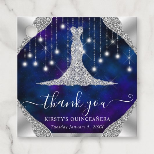 Étiquettes Cadeau Robe de diamant & Bokeh Lights Quinceanera (Devant)