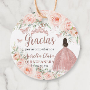 Étiquettes Cadeau Robe de princesse en rose gold florale Quinceanera