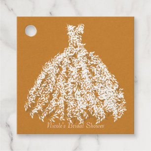 Étiquettes Cadeau Robe feuille botanique or jaune pour la douche de