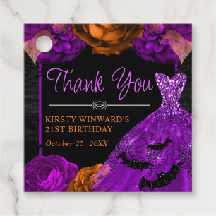 Étiquettes Cadeau Robe florale orange et violette Halloween annivers