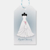 Étiquettes-cadeau robe mariage, roses sur gris bleu (Devant)