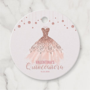 Étiquettes Cadeau Robe or Chic Rose Quinceañera 15e anniversaire