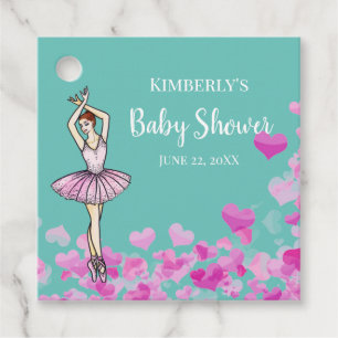 Étiquettes Cadeau Robe rose Ballerina avec Baby shower de coeur
