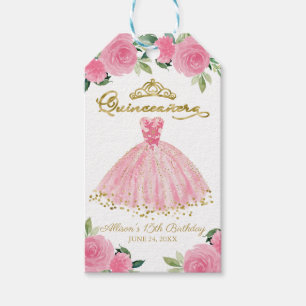 Étiquettes-cadeau Robe rose chaude Quinceanera