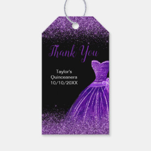 Étiquettes-cadeau Robe violette foncée Faux Parties scintillant Quin
