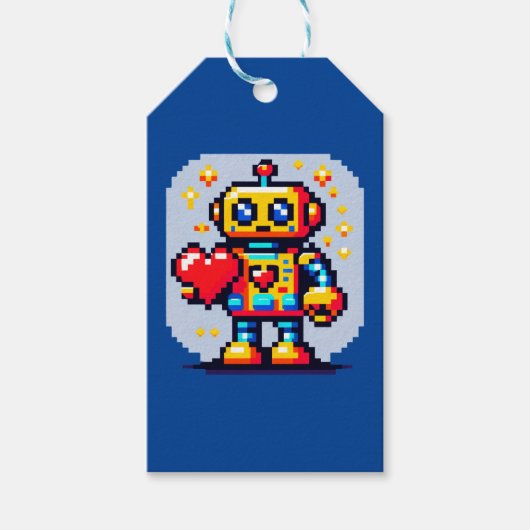 Étiquettes-cadeau Robot avec coeur - Joli Pixel Art Design Sci-Fi (Devant)