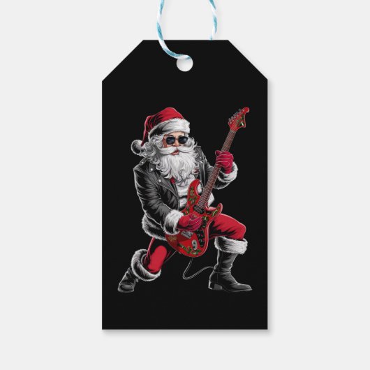 Étiquettes-cadeau Rock & Roll Noël Santa Claus Guitare Player (Dos)