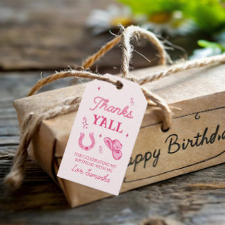 Étiquettes-cadeau Rodéo de bottes de cowgirl roses