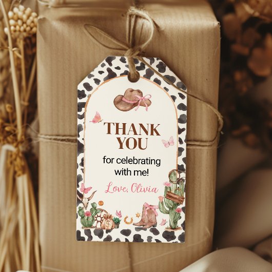 Étiquettes-cadeau Rodéo rose fille Merci d'anniversaire