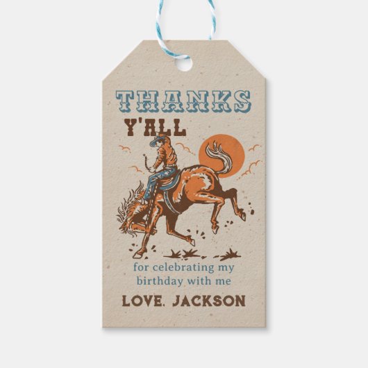 Étiquettes-cadeau Rodeo Western Cowboy Merci d'anniversaire (Devant)