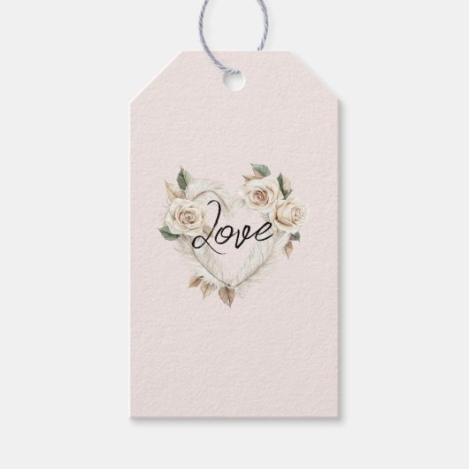 Étiquettes-cadeau Romantic Blush Roses Feathers Heart Wedding (Devant)