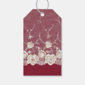 Étiquettes-cadeau Romantique Crème rouge Blanche dentelle Mariage fl (Dos)