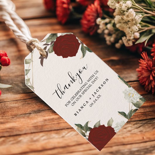 Étiquettes-cadeau Romantique Rose rouge profond Floral Hiver mariage